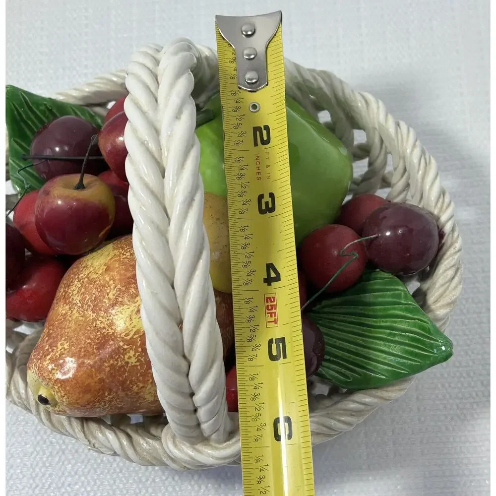 Vintage‎ 1980s MCM Centerpiece Bassano Italy Ceramic Hand-Painted Fruit Basket